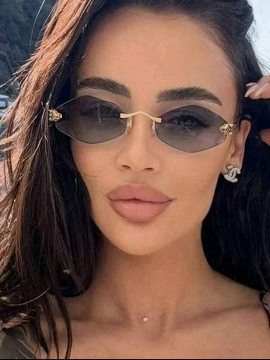 SHEIN نظارة شمس بدون إطار عدسة رمادية + إطار ذهبي