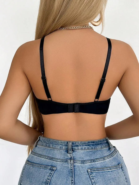 SHEIN DesireSculpt حمالة صدر نسائية سلكية بحشوة ودعم عالي وحمالات قابلة للتعديل بلون أسود