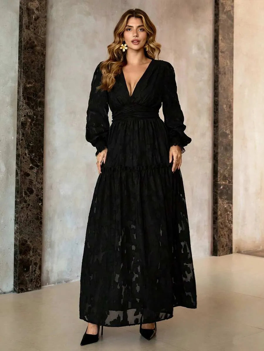 SHEIN Roveilla فستان نسائي بياقة وكشكش بلون أسود