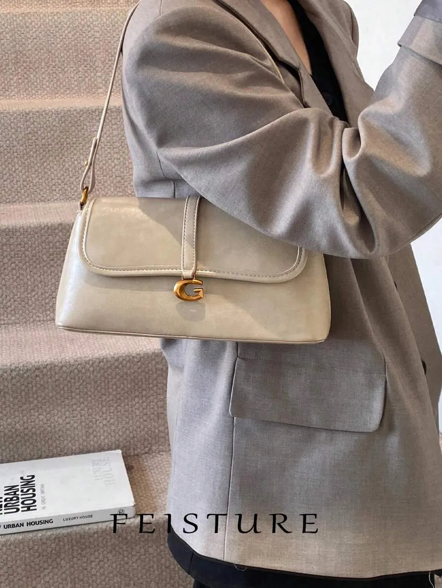 SHEIN حقيبة إبط باجيت من البولي يوريثان بتصميم كلاسيكي قابلة للطي للنساء