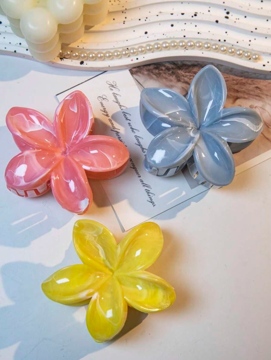SHEIN مجموعة مشابك شعر زهرية وخضراء كبيرة