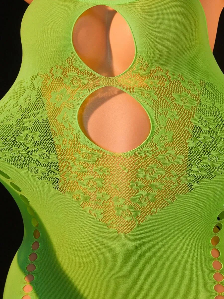 SHEIN فستان لانجري نسائي قصير شفاف برقبة هالتر وخصر متوسط بلون أخضر