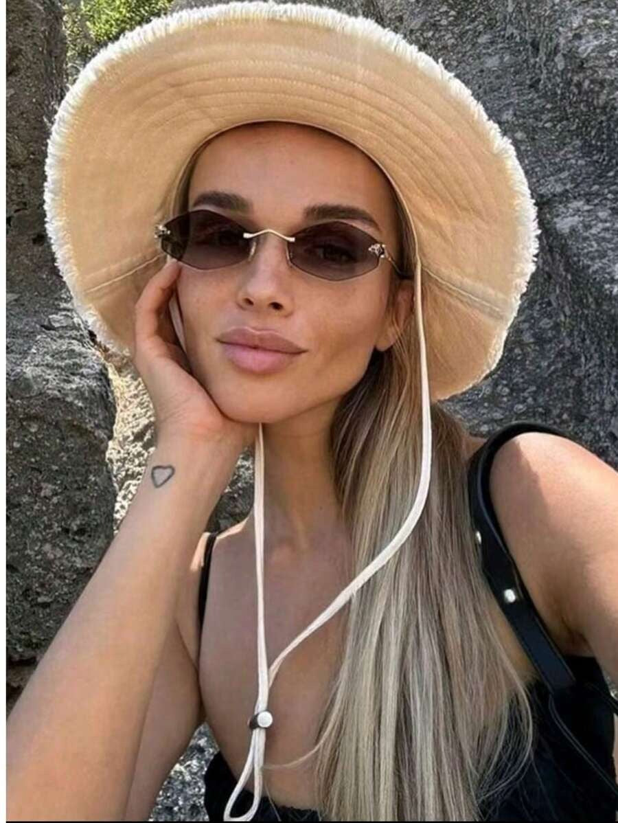 SHEIN نظارة شمس بدون إطار عدسة رمادية + إطار ذهبي