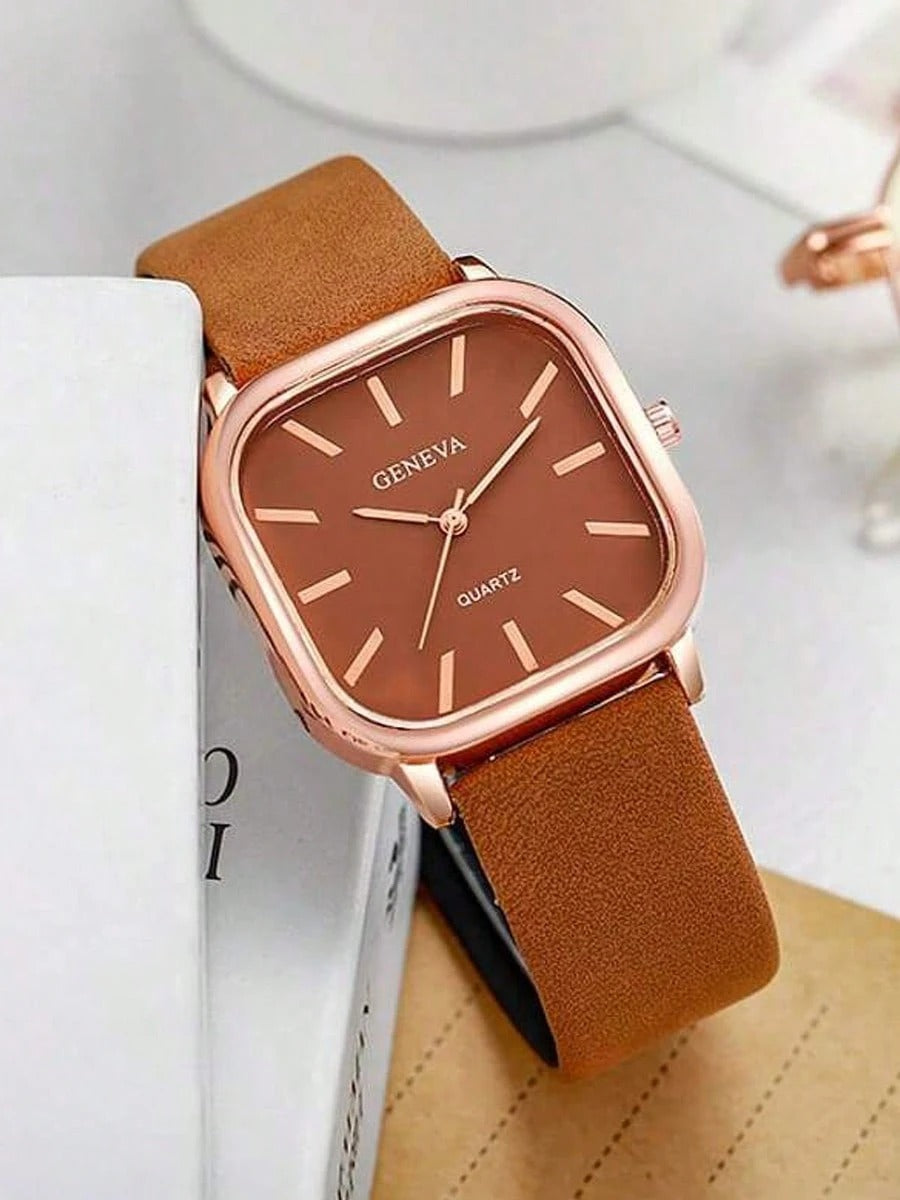 SHEIN ساعة نسائية كوارتز بسوار مربع أنيق وكاجوال