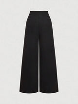 SHEIN MOD بنطلون نسائي بخصر عالٍ جداً وثنيات وساق واسعة بلون أسود