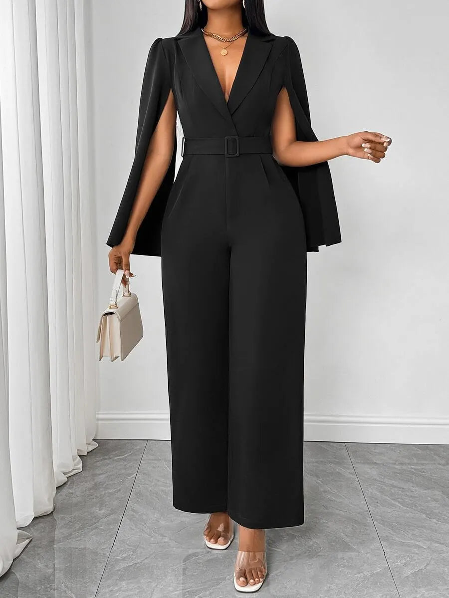 SHEIN Rafferiza جمبسوت نسائي بتصميم ملتف وياقة وخصر عالٍ بلون الأسود