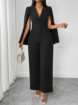 SHEIN Rafferiza جمبسوت نسائي بتصميم ملتف وياقة وخصر عالٍ بلون الأسود