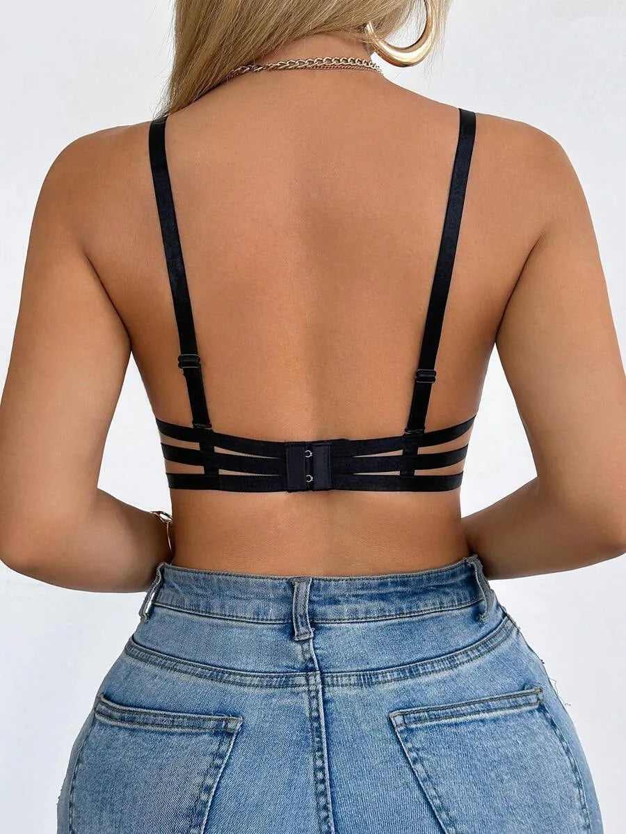 SHEIN بوستيه نسائي برقبة عميقة وظهر مكشوف وحشوة بلون أسود