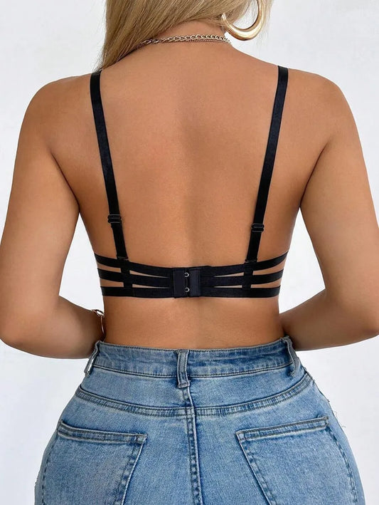 SHEIN بوستيه نسائي برقبة عميقة وظهر مكشوف وحشوة بلون أسود