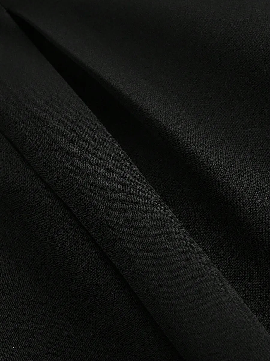 SHEIN MOD بنطلون نسائي بخصر عالٍ جداً وثنيات وساق واسعة بلون أسود