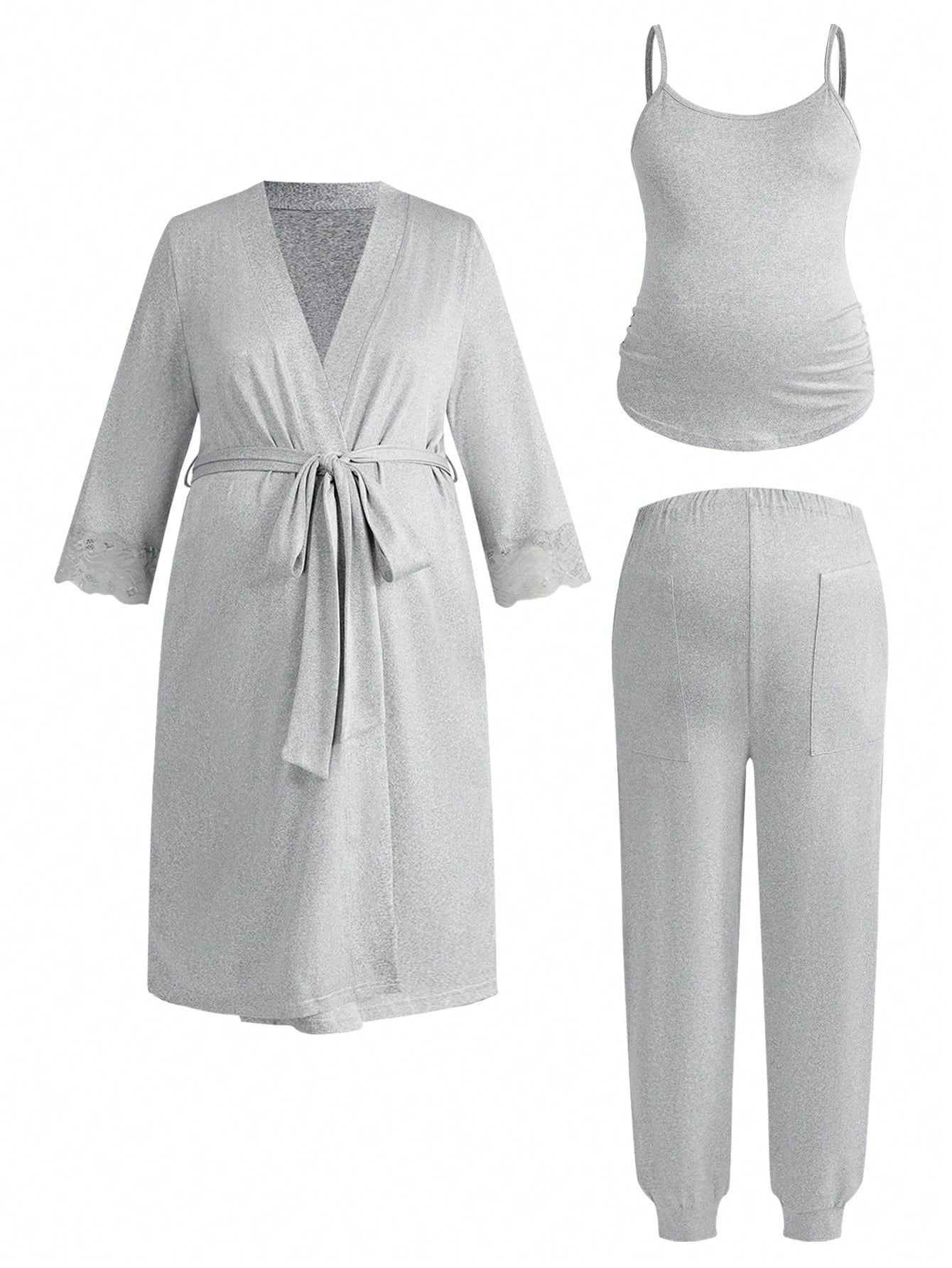 SHEIN BloomMama طقم ملابس نوم للحوامل 3 قطع ناعم ومريح