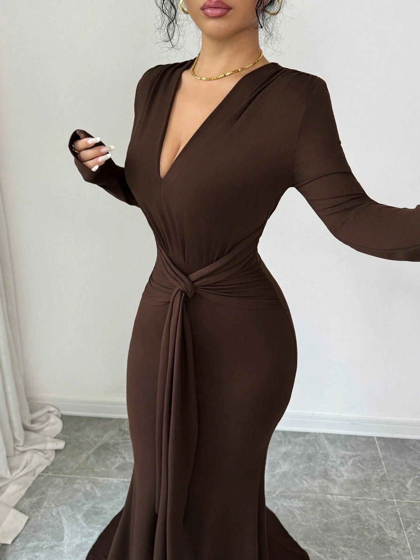 SHEIN Raffinéa فستان سهرة طويل بأكمام ذيل حورية البحر
