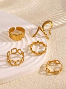 SHEIN 18K طقم 5 خواتم مفتوحة مطلية ذهب