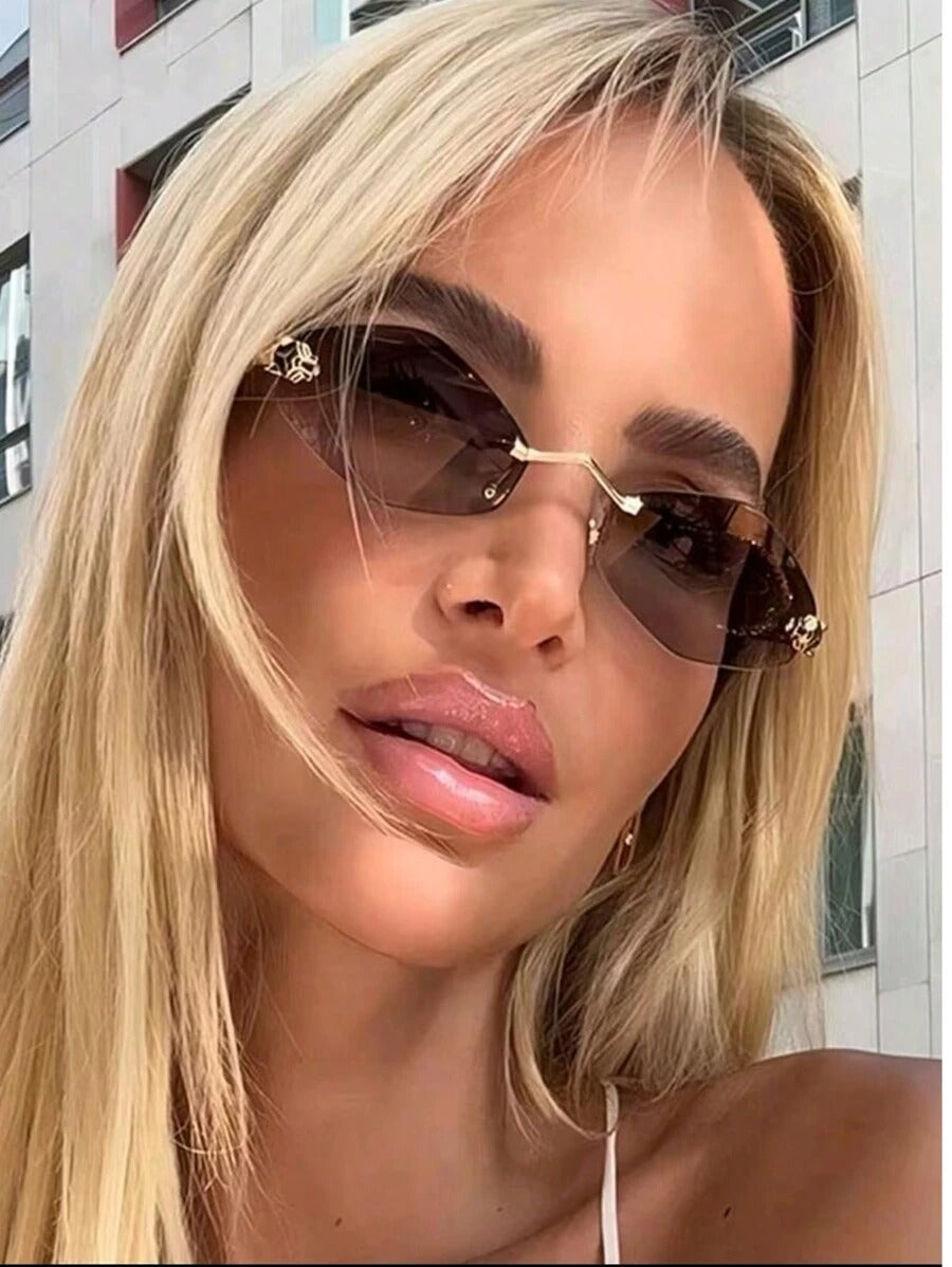 SHEIN نظارة شمس بدون إطار عدسة رمادية + إطار ذهبي