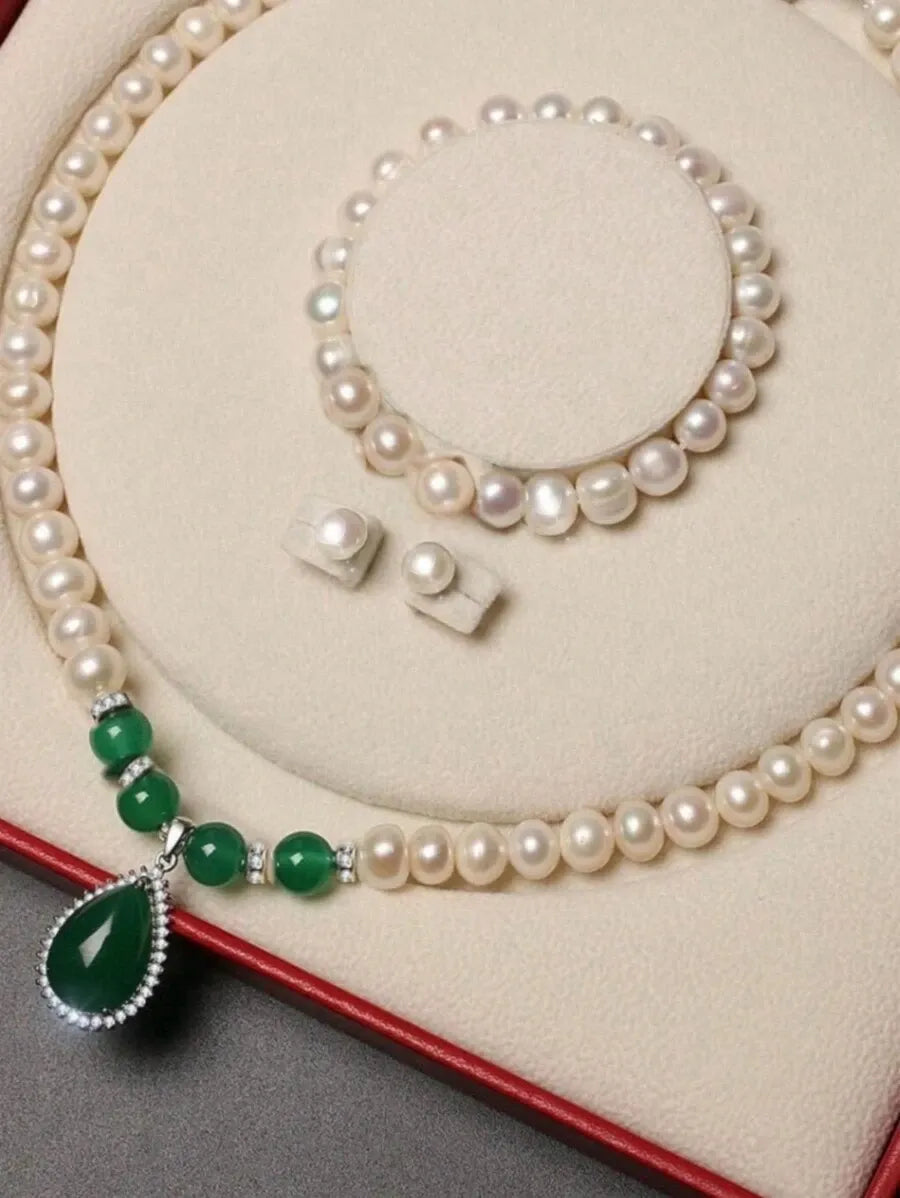 SHEIN طقم مجوهرات نسائي 4 قطع من اللؤلؤ بلون أبيض