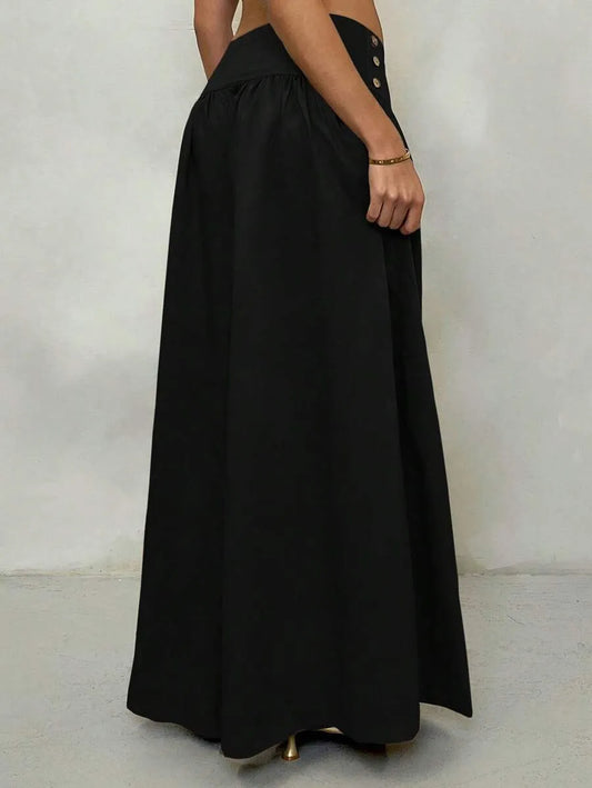 SHEIN Glamine بنطلون بلون الأسود طويل واسع الساق بخصر منخفض