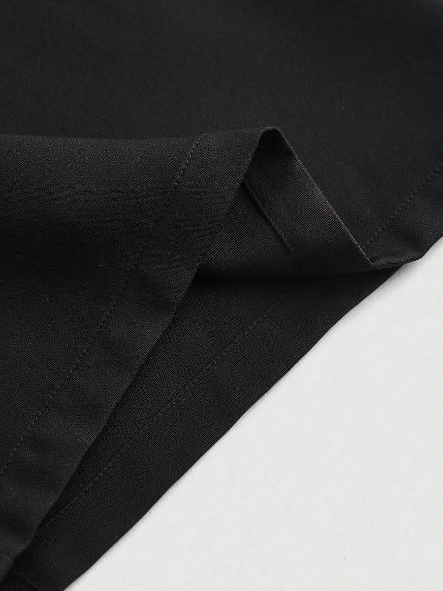 SHEIN MOD بنطلون نسائي بخصر عالٍ جداً وثنيات وساق واسعة بلون أسود