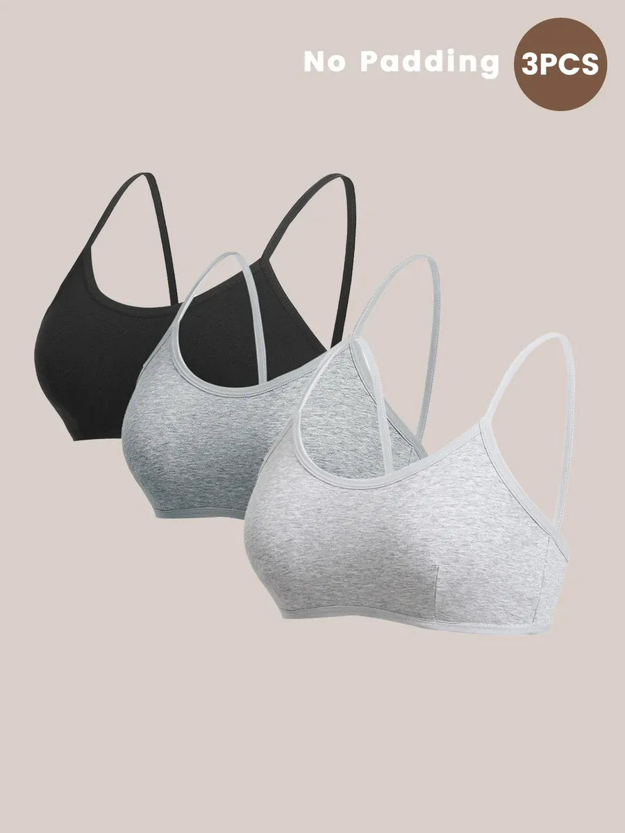 SHEIN MOD طقم 3 حمالات صدر نسائية بدون سلك ومبطنة قليلاً ومتعددة الألوان