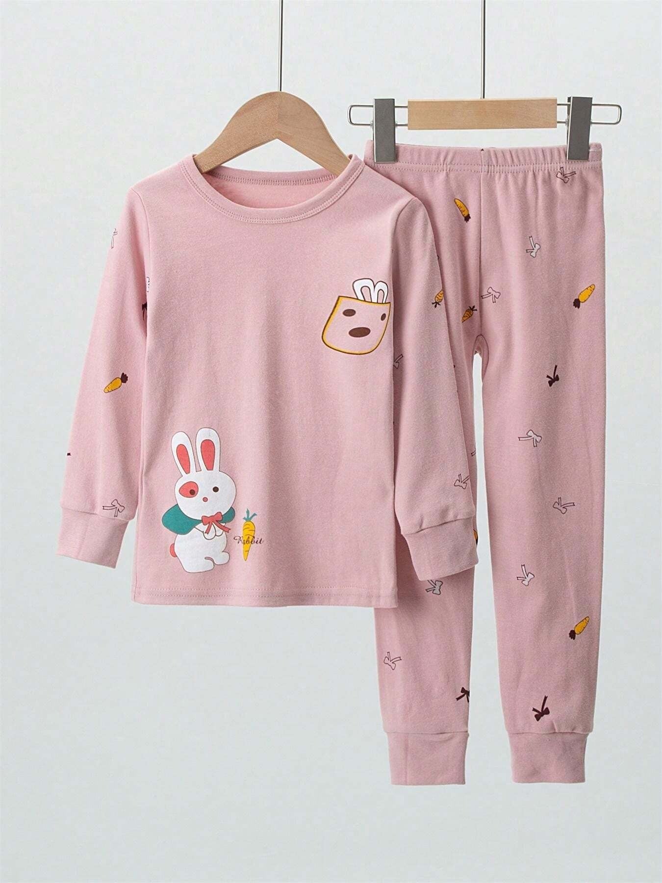 SHEIN طقم بيجاما 2 قطعة بطبعة أرنب كرتونية للفتيات