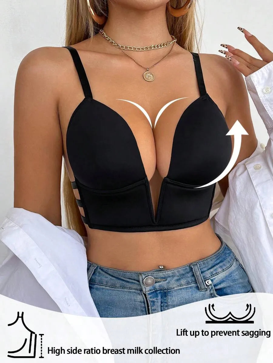 SHEIN بوستيه نسائي برقبة عميقة وظهر مكشوف وحشوة بلون أسود