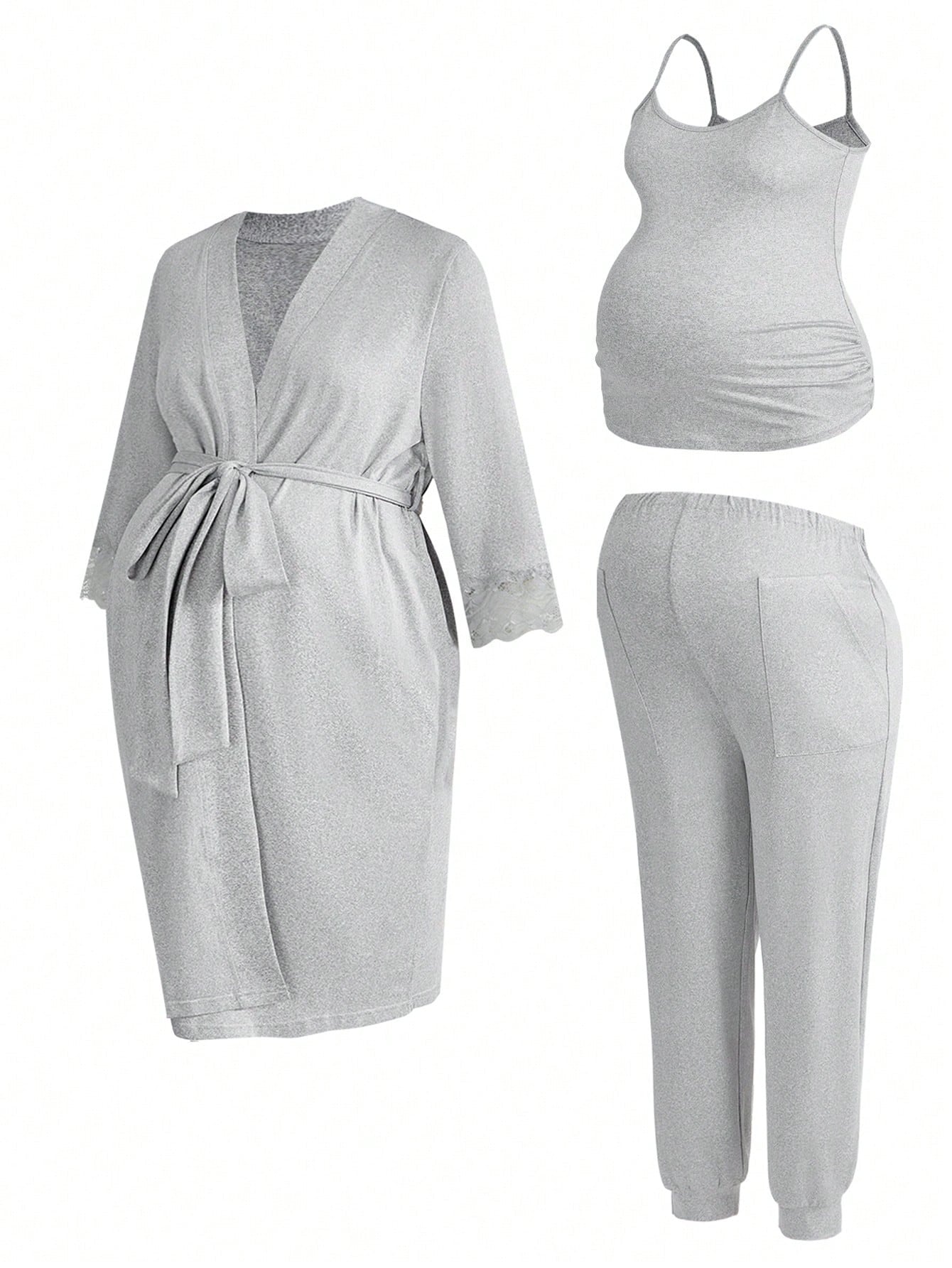 SHEIN BloomMama طقم ملابس نوم للحوامل 3 قطع ناعم ومريح