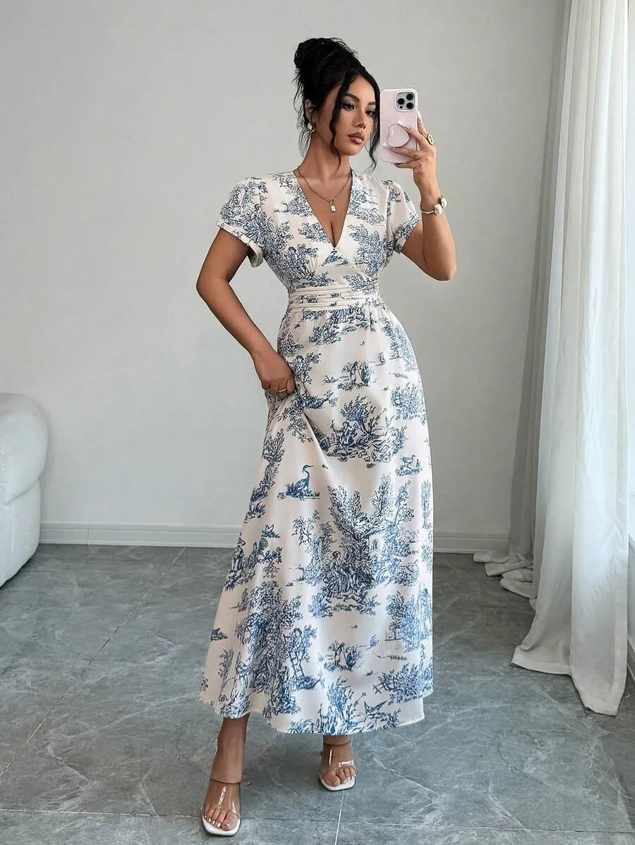 SHEIN Selianne فستان مطبوع مربوط الخصر