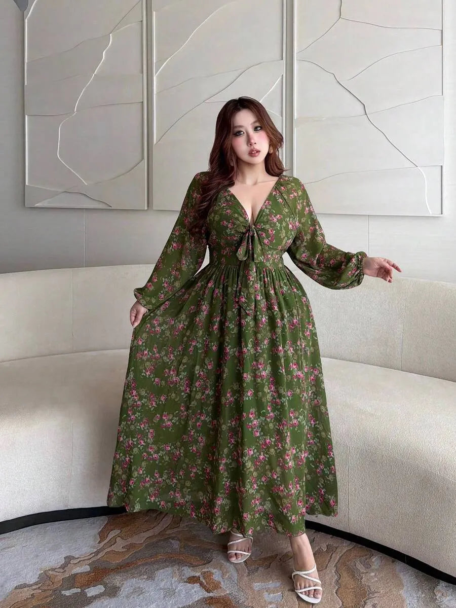 SHEIN Vibekara فستان نسائي بياقة ونقشة زهور متعدد الألوان