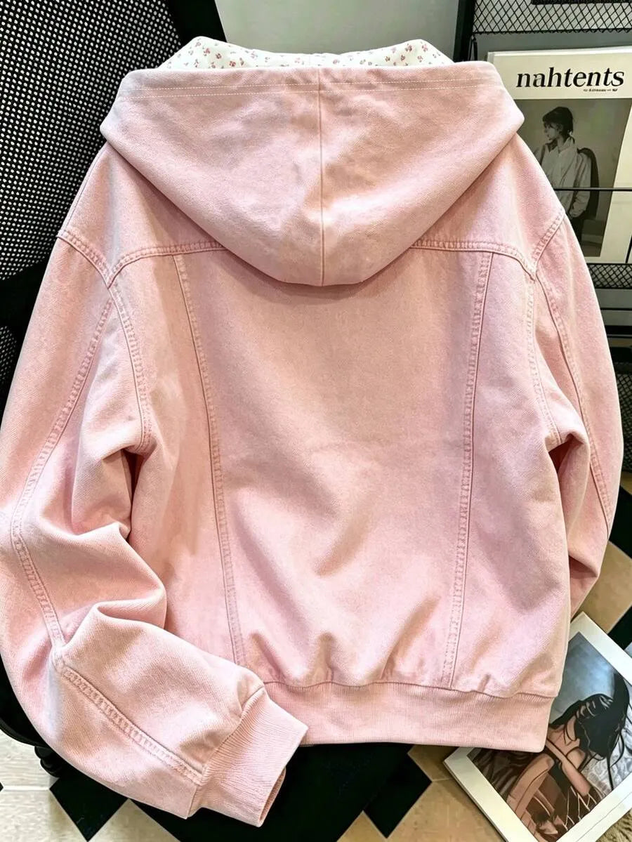 SHEIN Resyla هودي نسائي فضفاض بطبعة حروف وسحاب وجيب متعدد الألوان