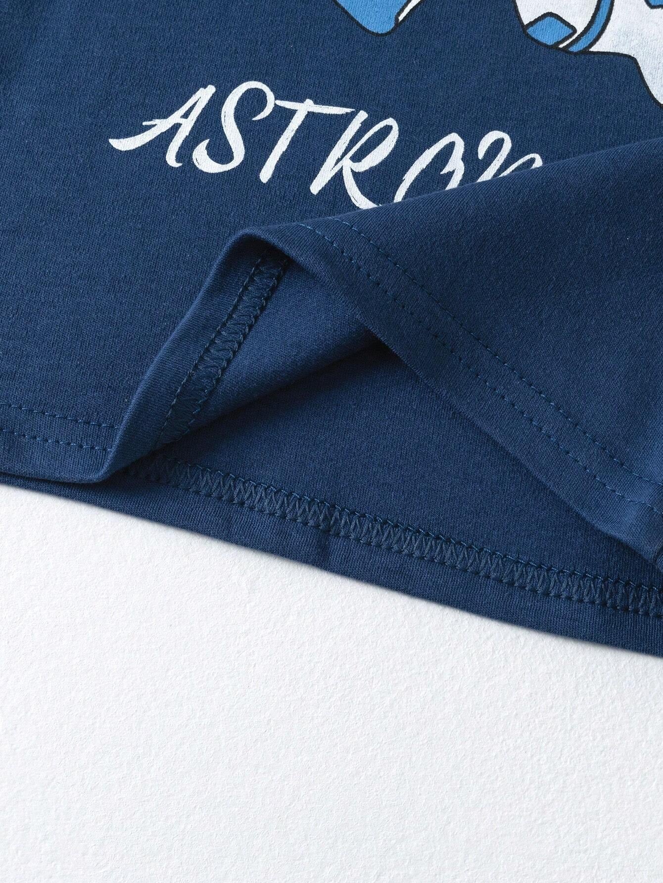 SHEIN طقم بيجاما مريح بطبعة طفل أزرق فضائي