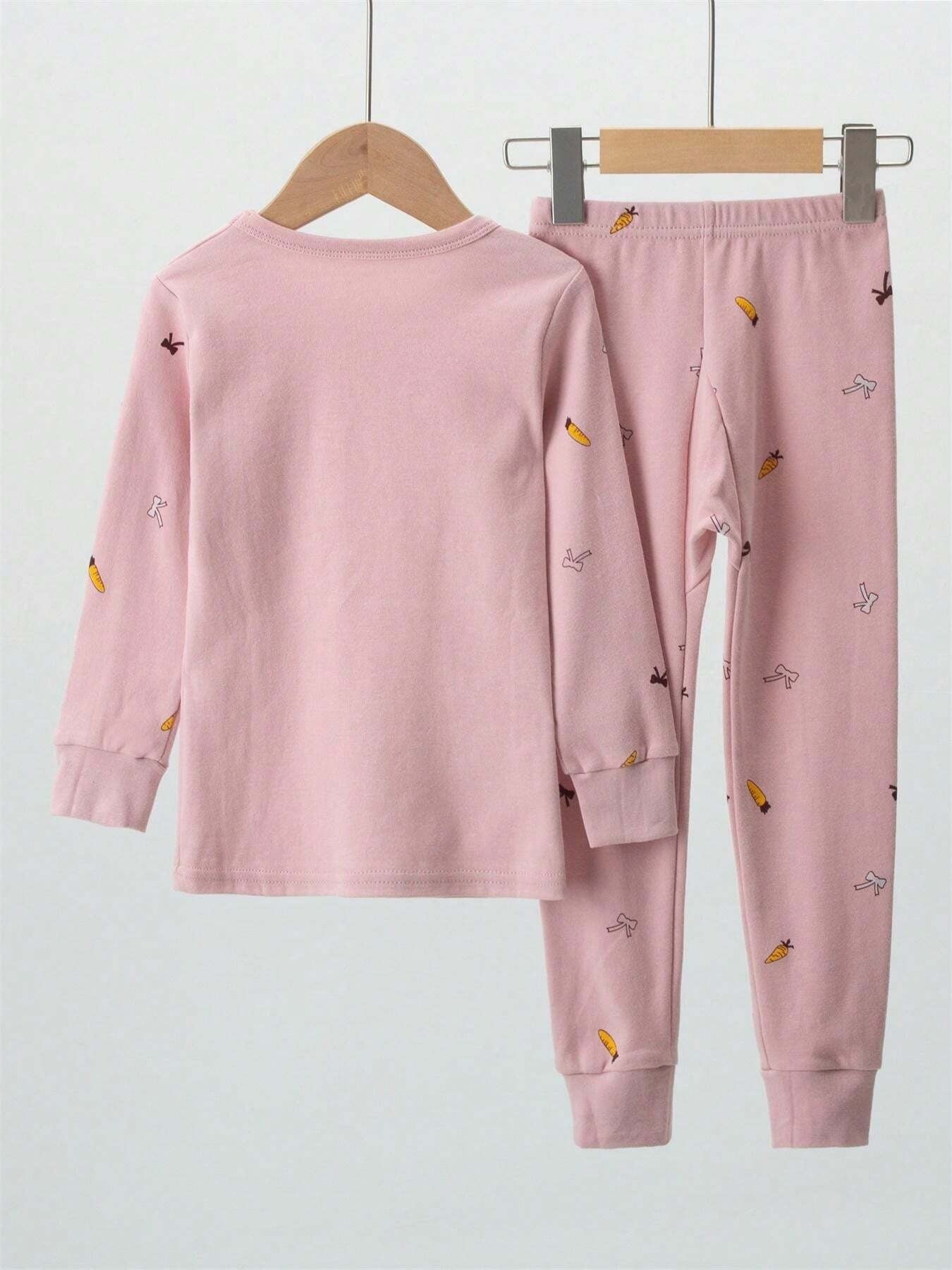 SHEIN طقم بيجاما 2 قطعة بطبعة أرنب كرتونية للفتيات