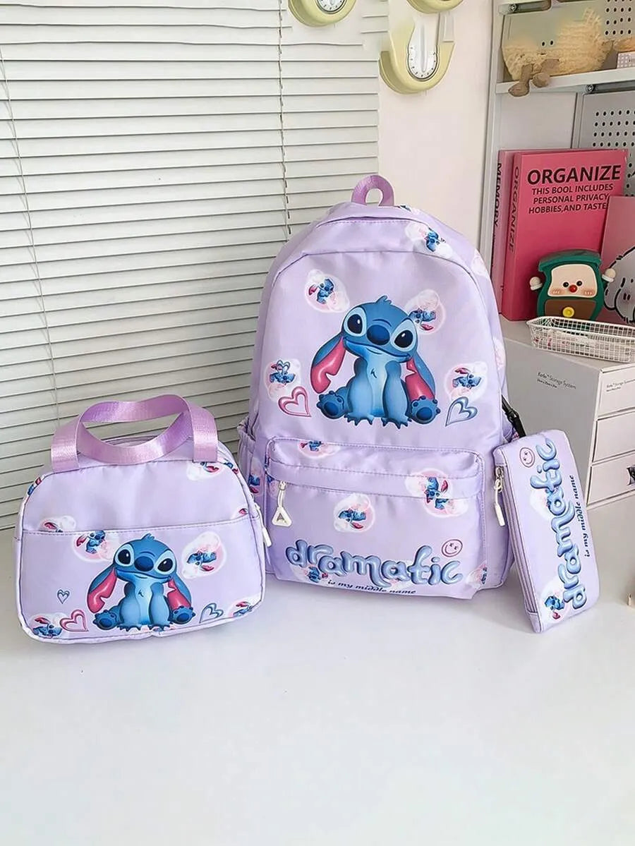 SHEIN Disney مجموعة حقيبة ظهر من 3 قطع مع علبة أقلام وحقيبة غداء