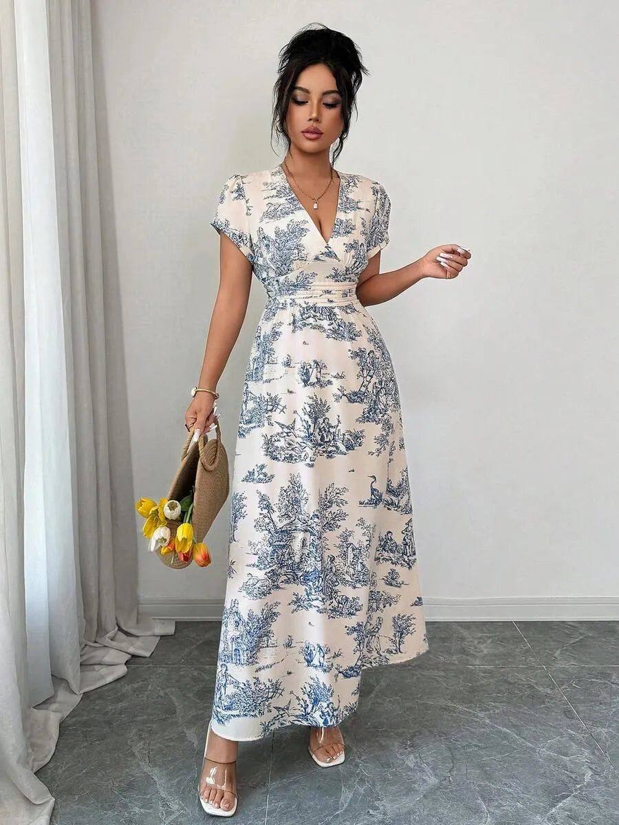 SHEIN Selianne فستان مطبوع مربوط الخصر