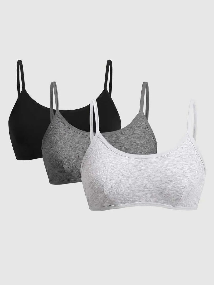 SHEIN MOD طقم 3 حمالات صدر نسائية بدون سلك ومبطنة قليلاً ومتعددة الألوان