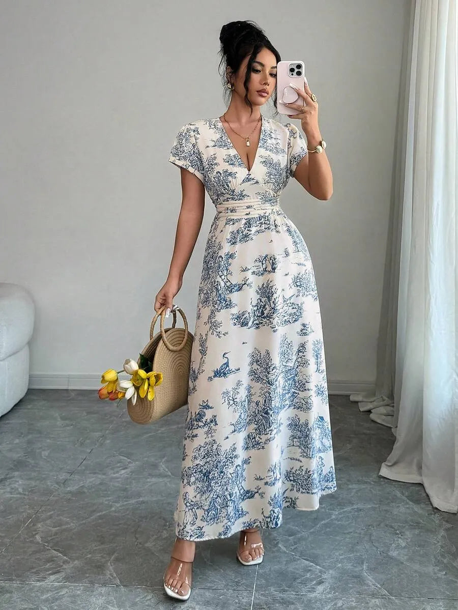 SHEIN Selianne فستان مطبوع مربوط الخصر