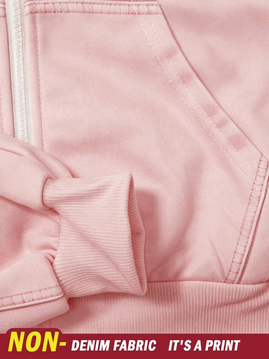 SHEIN Resyla هودي نسائي فضفاض بطبعة حروف وسحاب وجيب متعدد الألوان