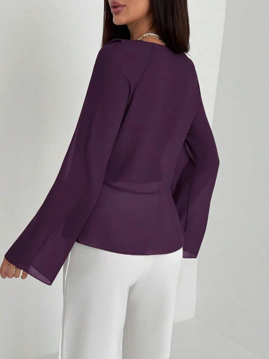 SHEIN Aloruh بلوزة نسائية بكشكشة أنيقة