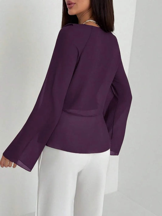 SHEIN Aloruh بلوزة نسائية بكشكشة أنيقة