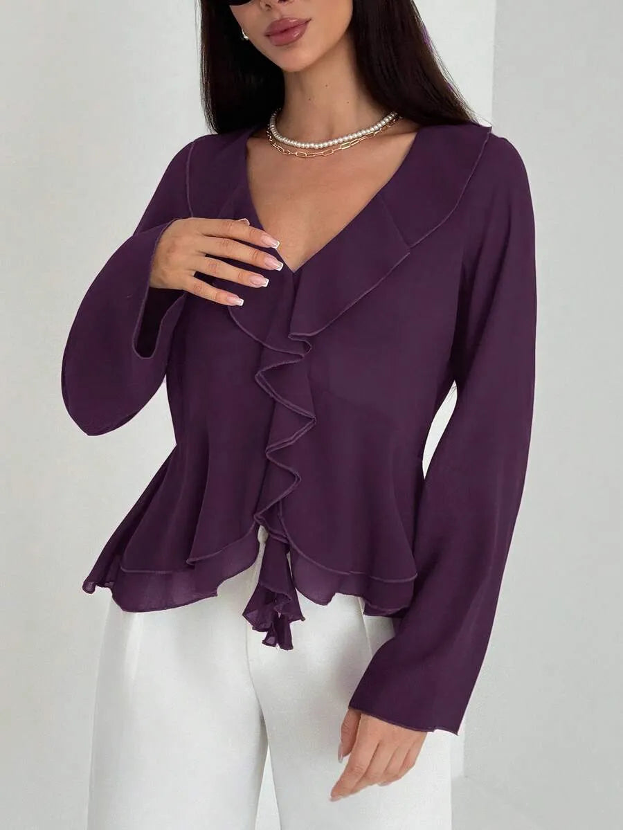 SHEIN Aloruh بلوزة نسائية بكشكشة أنيقة
