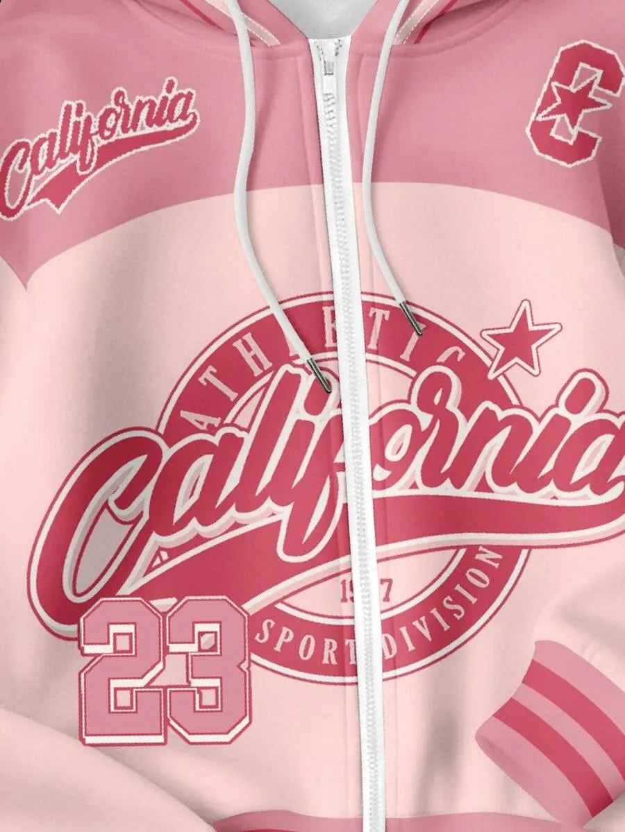 SHEIN EZwear سويت شيرت نسائي بسحاب ورباط وحروف متعدد الألوان