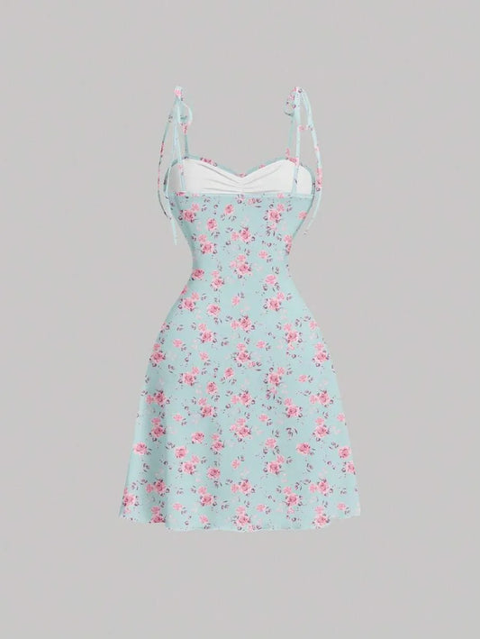 SHEIN MOD فستان بلون متعدد الألوان قصير بأشرطة رفيعة وبظهر مكشوف