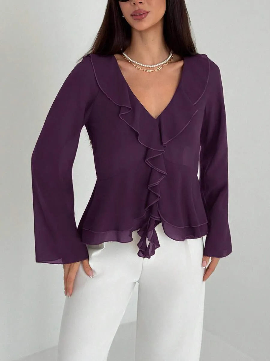 SHEIN Aloruh بلوزة نسائية بكشكشة أنيقة