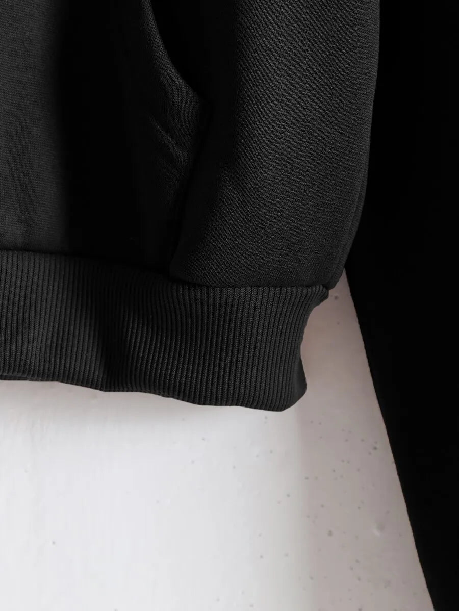 SHEIN INAWLY هودي قصير مبطن حراري بسحاب وجيوب بلون الأسود