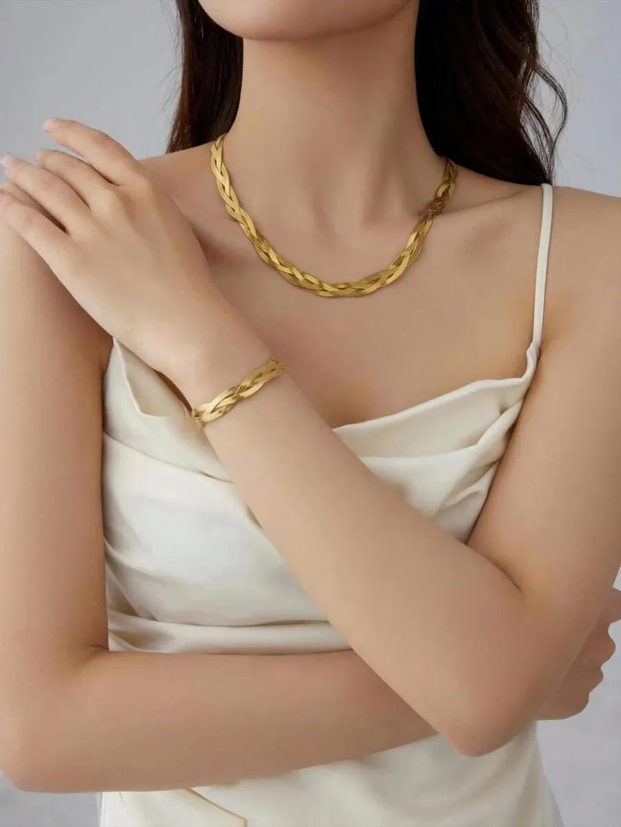 SHEIN RAYQUEEN طقم سلسلة وسوار نسائي من الفولاذ المقاوم للصدأ متعدد الألوان