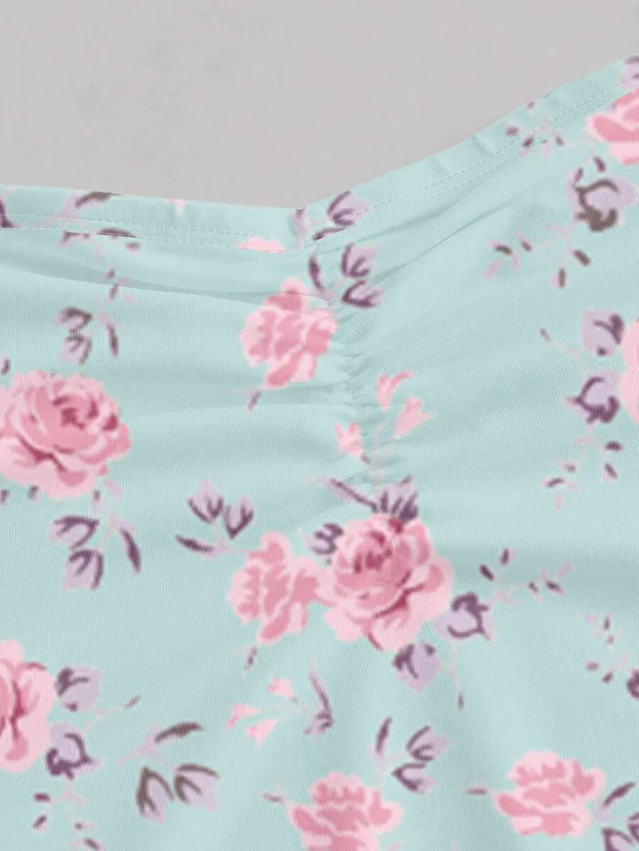 SHEIN MOD فستان بلون متعدد الألوان قصير بأشرطة رفيعة وبظهر مكشوف