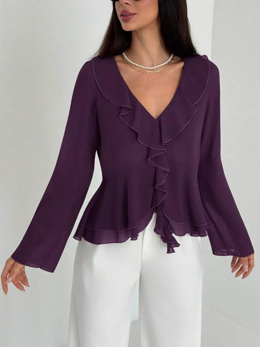 SHEIN Aloruh بلوزة نسائية بكشكشة أنيقة