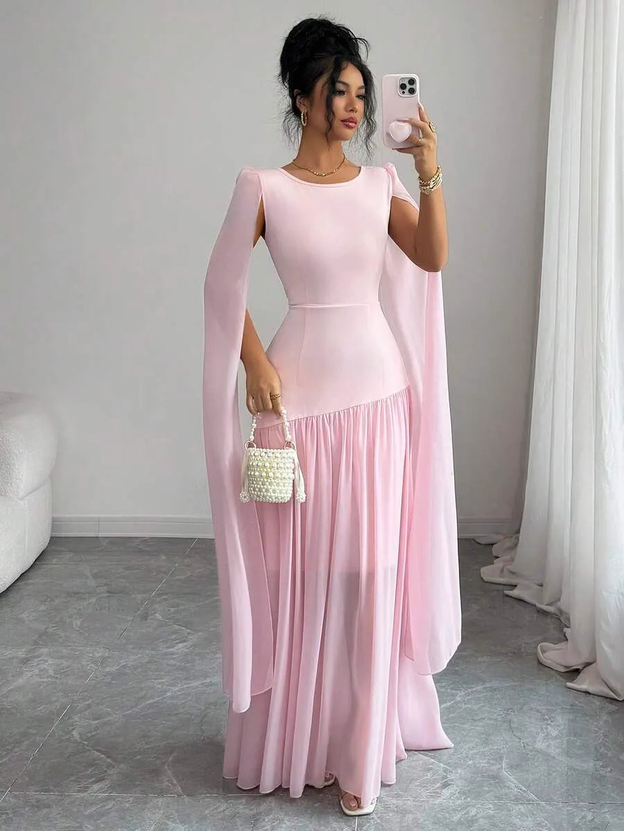 SHEIN Elenzya فستان كوكتيل شيفون مجعد بدون أكمام بربطة خصر