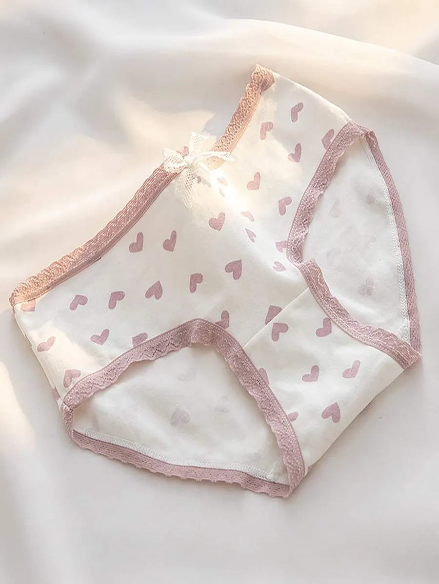 SHEIN سراويل داخلية نسائية من 5 قطع بخصر متوسط مزينة بفيونكة ومتعدد الألوان