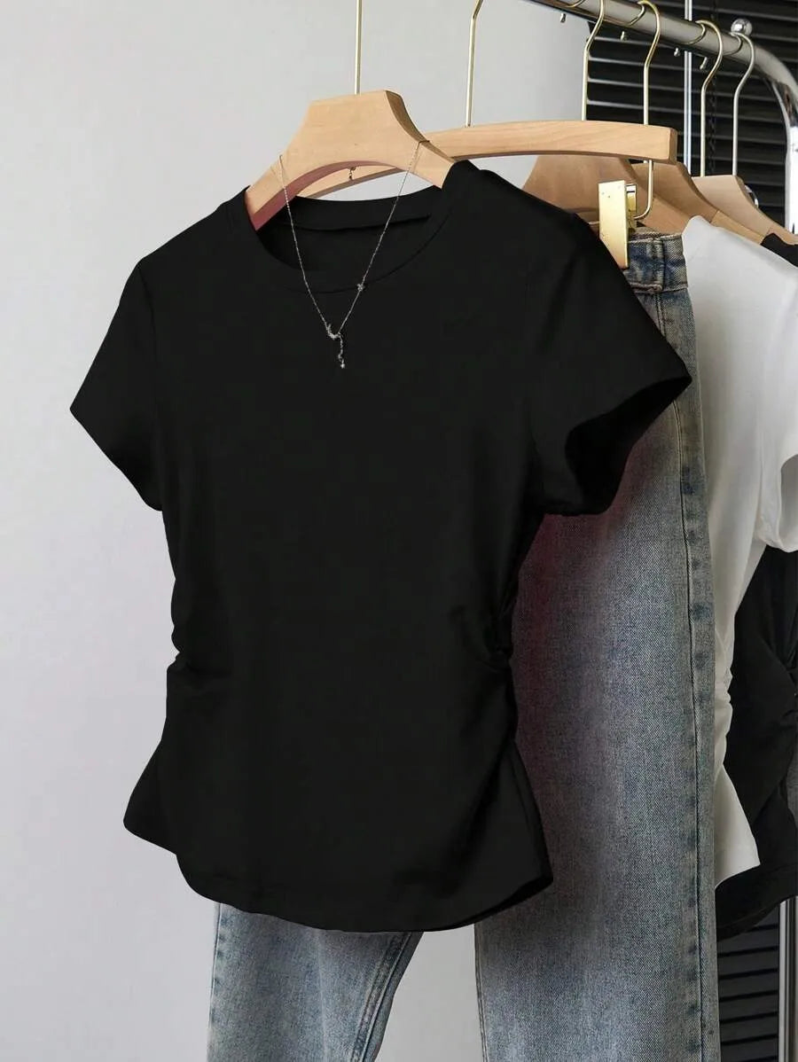 SHEIN INAWLY طقم 3 قطع تي شيرت نسائي بأكمام قصيرة وتصميم خصر متعدد الألوان