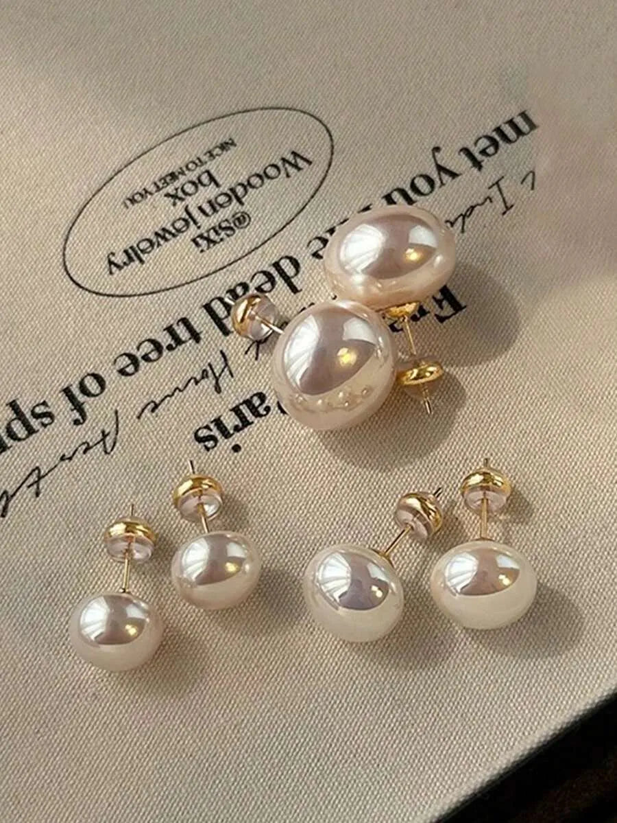 SHEIN  أزواج ثلاثة من أقراط لؤلؤ صناعي بسيطة وأنيقة بلون أبيض