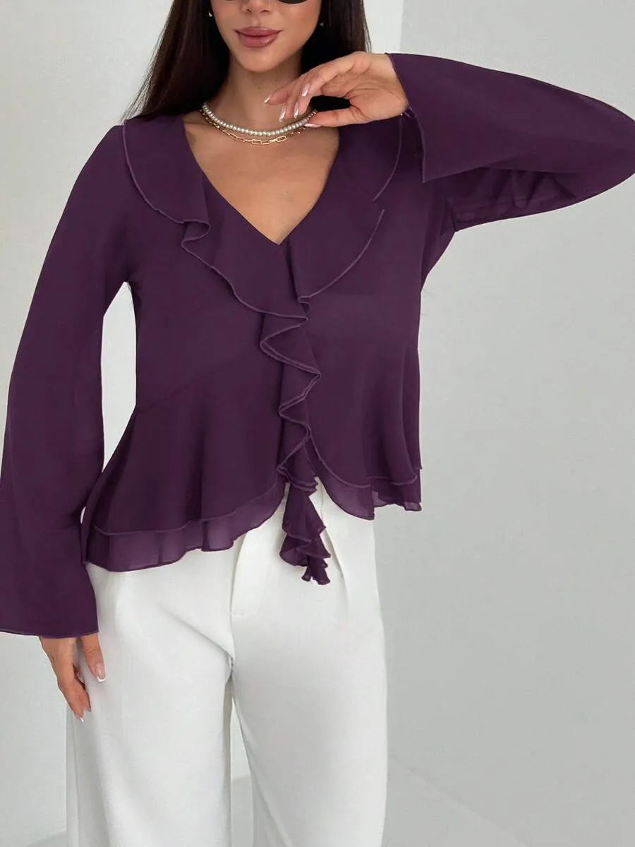 SHEIN Aloruh بلوزة نسائية بكشكشة أنيقة